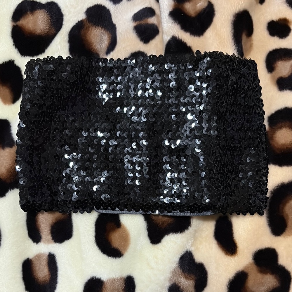 Black Sequin waist cinching belt with zipper